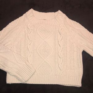 ALYA Cream Cropped Cable Knit Sweater